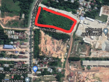 Dijual 2 bidang tanah di tepi jalan besar ke jalan Tol Dumai